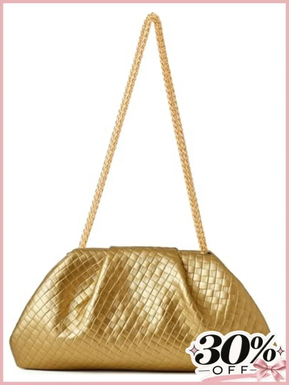 Woven Evening Bag Ruched Dumpling Clutch Detachable Chain Crossbody Purse
